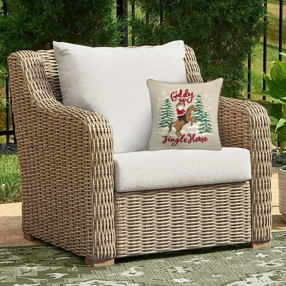Set Of 3 Outdoor Patio Festive Country Horse Holiday Pillows Christmas Decor NWT